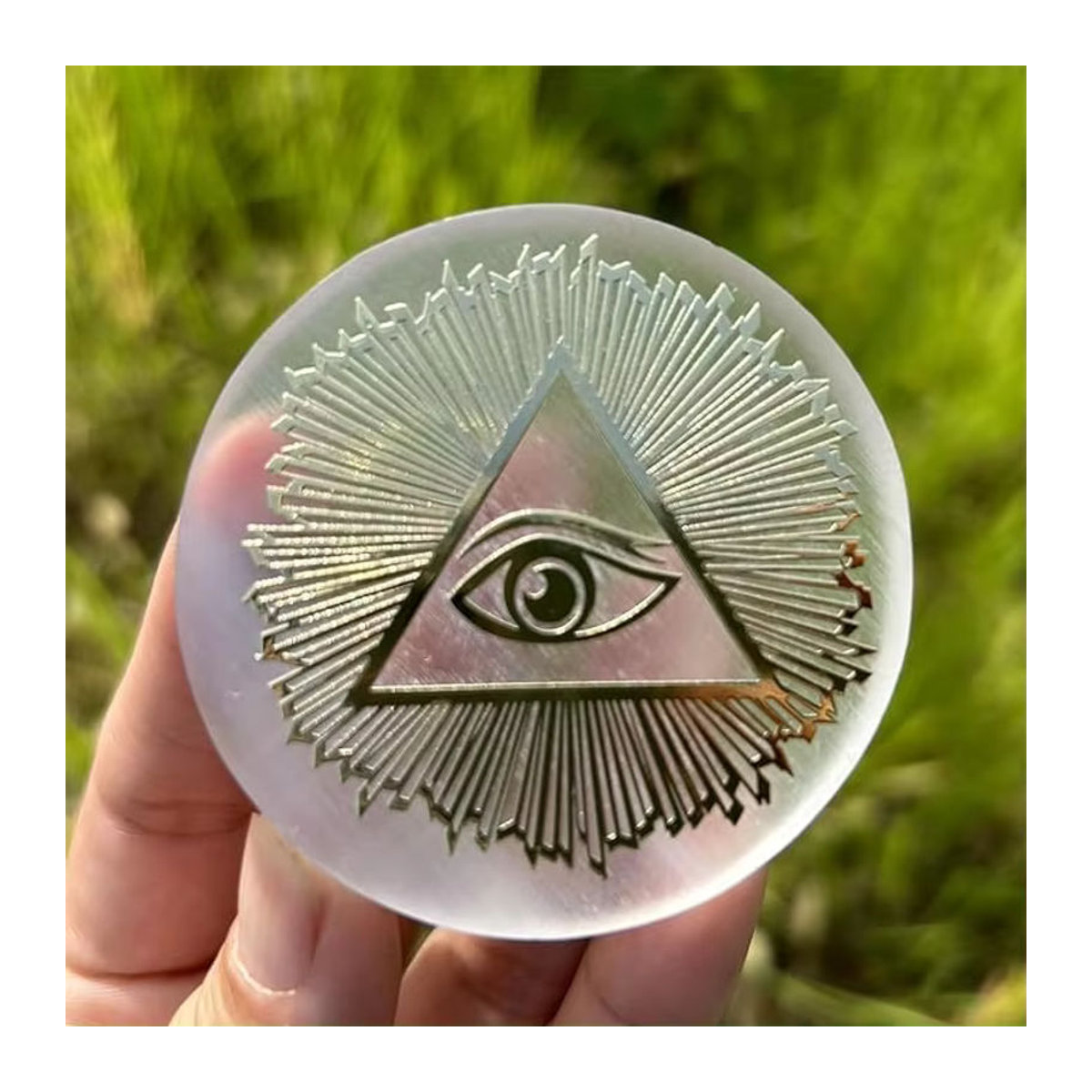 Auge von Cruz Selenit-Kristallstein in Weiß als runde geometrische Dekoration im Bohemian-Stil - Bild 2