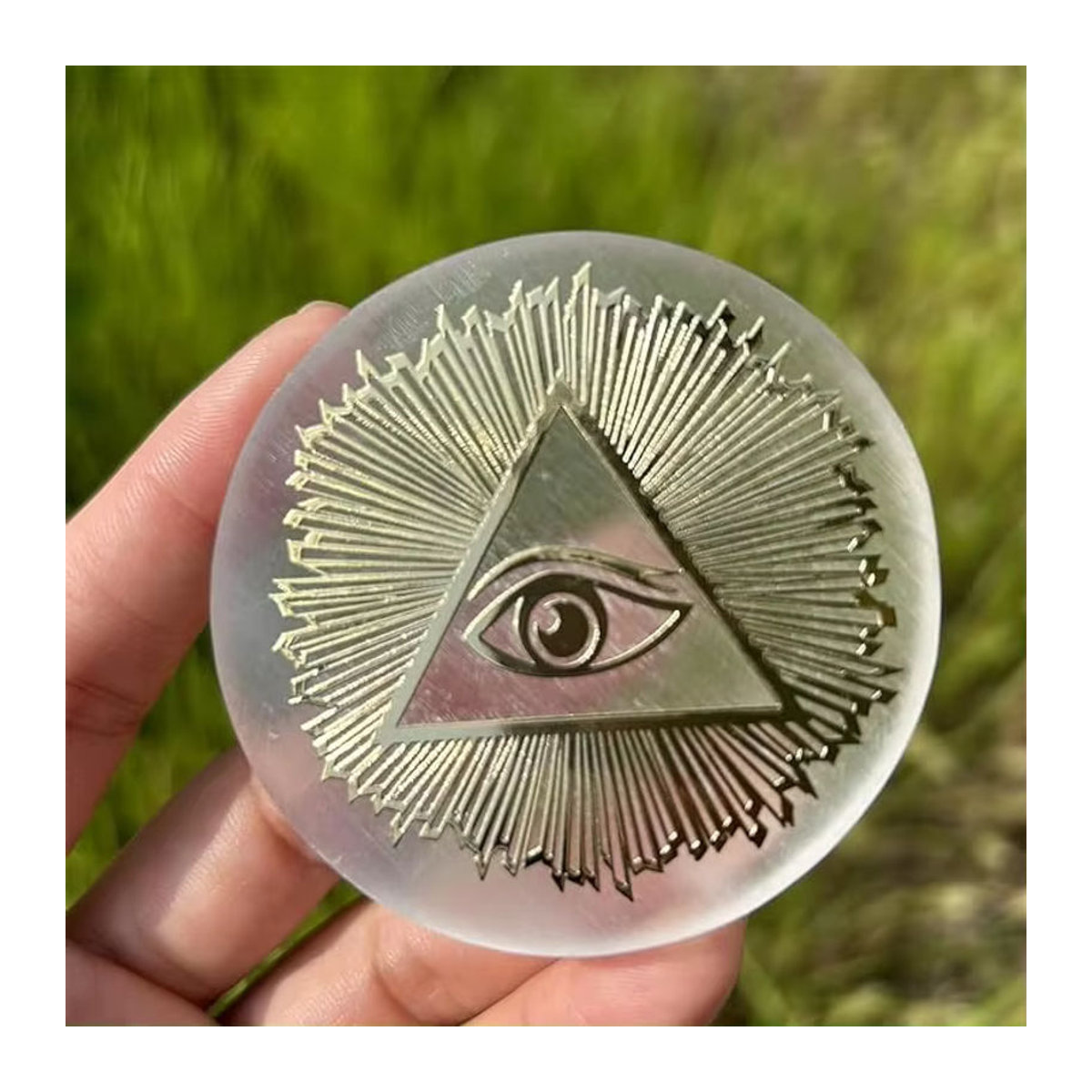 Auge von Cruz Selenit-Kristallstein in Weiß als runde geometrische Dekoration im Bohemian-Stil - Bild 4
