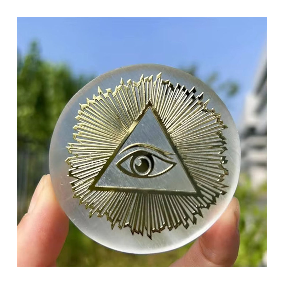 Auge von Cruz Selenit-Kristallstein in Weiß als runde geometrische Dekoration im Bohemian-Stil - Bild 5