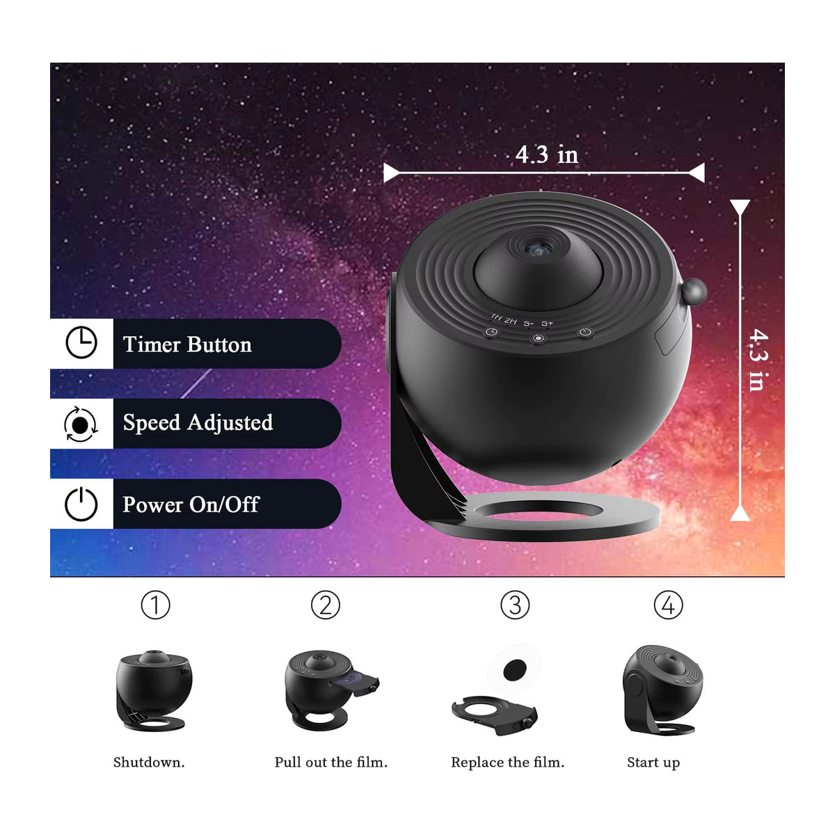 AUSYLE Planetarium Projektor Galaxie Nachtlicht in Schwarz für Kinderzimmer und Dekoration - Bild 2