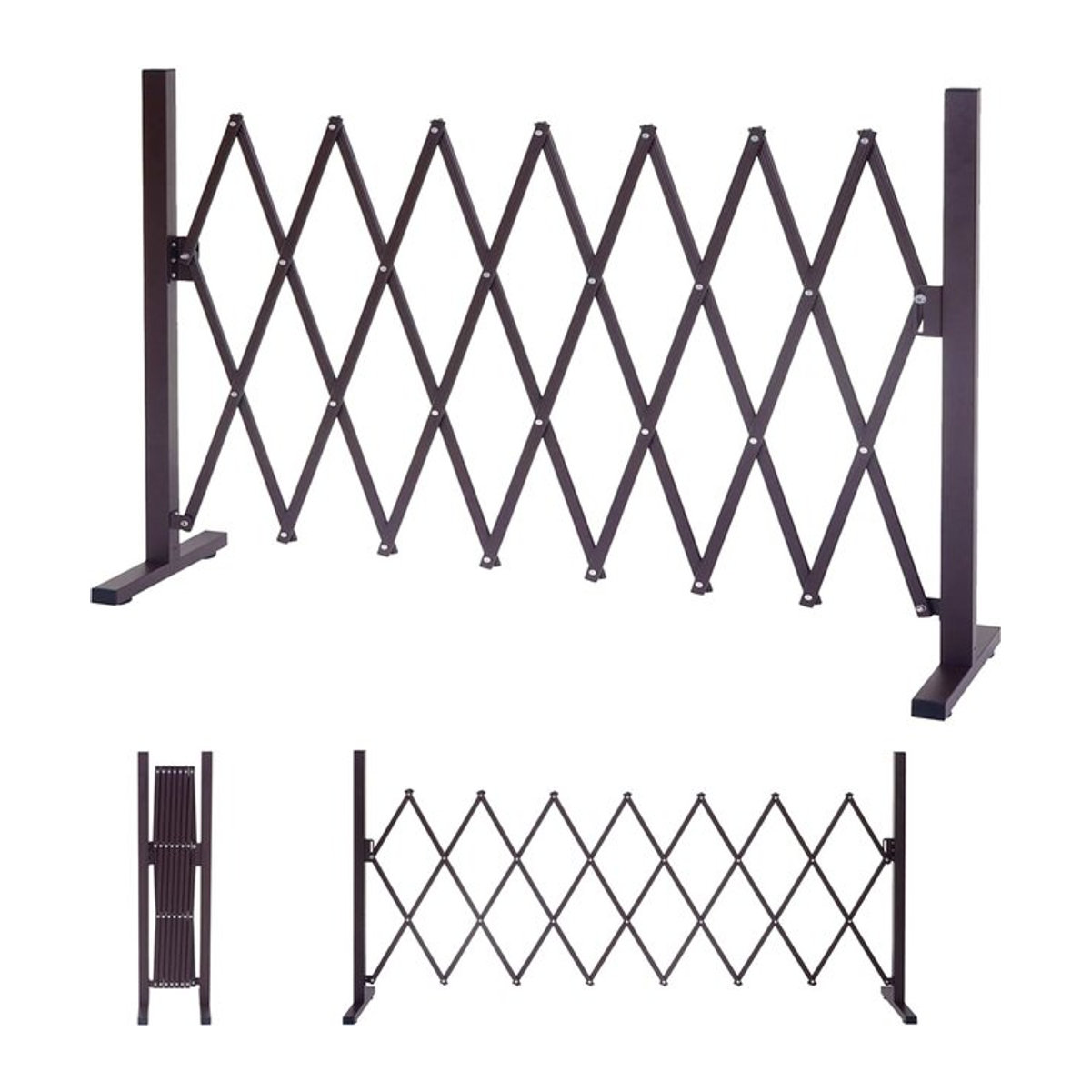 Ausziehbarer Absperrgitter MCW-B34 Scherengitter aus Aluminium in Braun, Höhe: 103 cm, Breite: 27-207 cm - Bild 1