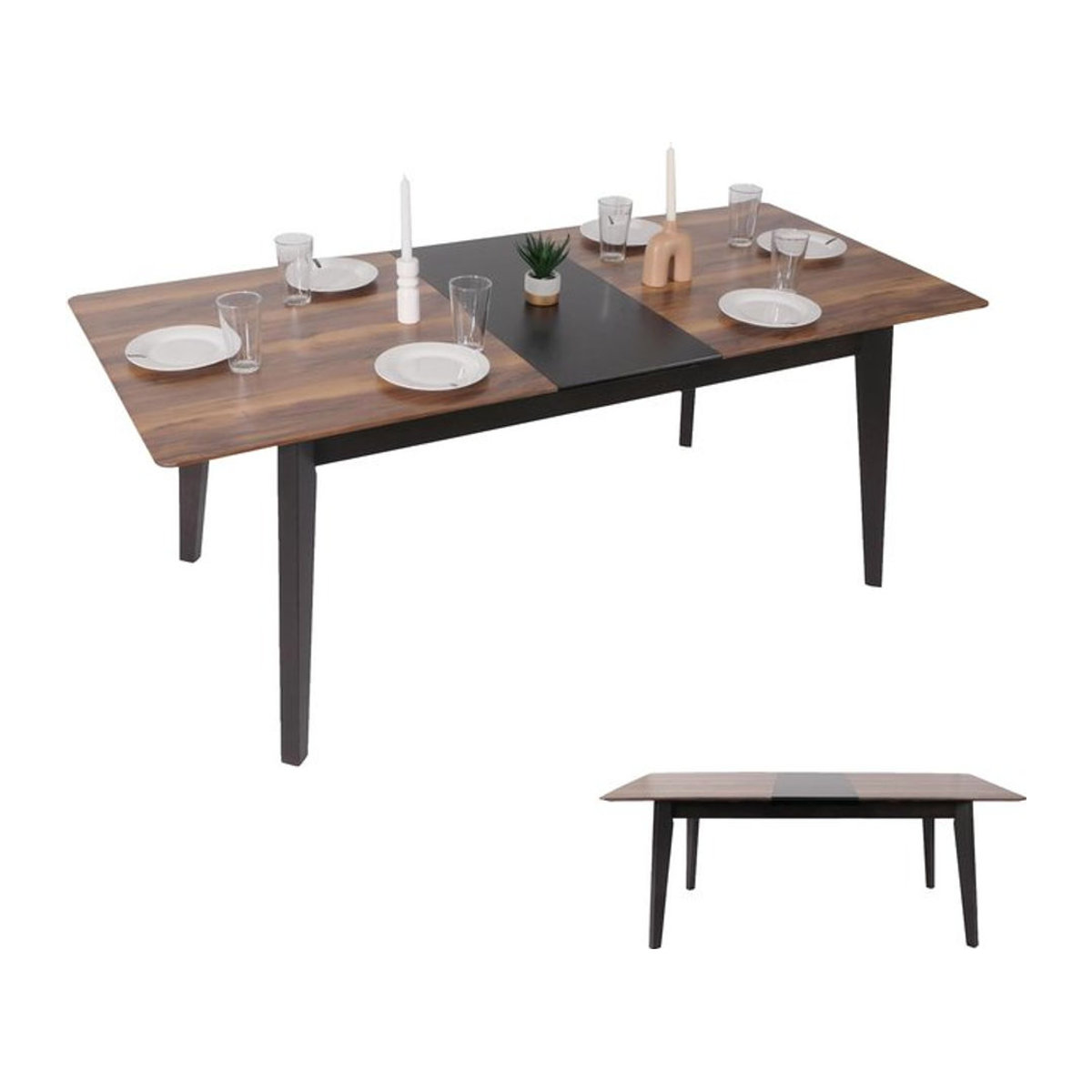 Ausziehbarer Esszimmertisch MCW-M57 aus Massivholz und Laminat in Sheesham Holz-Optik, Braun, Rechteckig, Modern, B: 160-200 cm, T: 90 cm - Bild 1