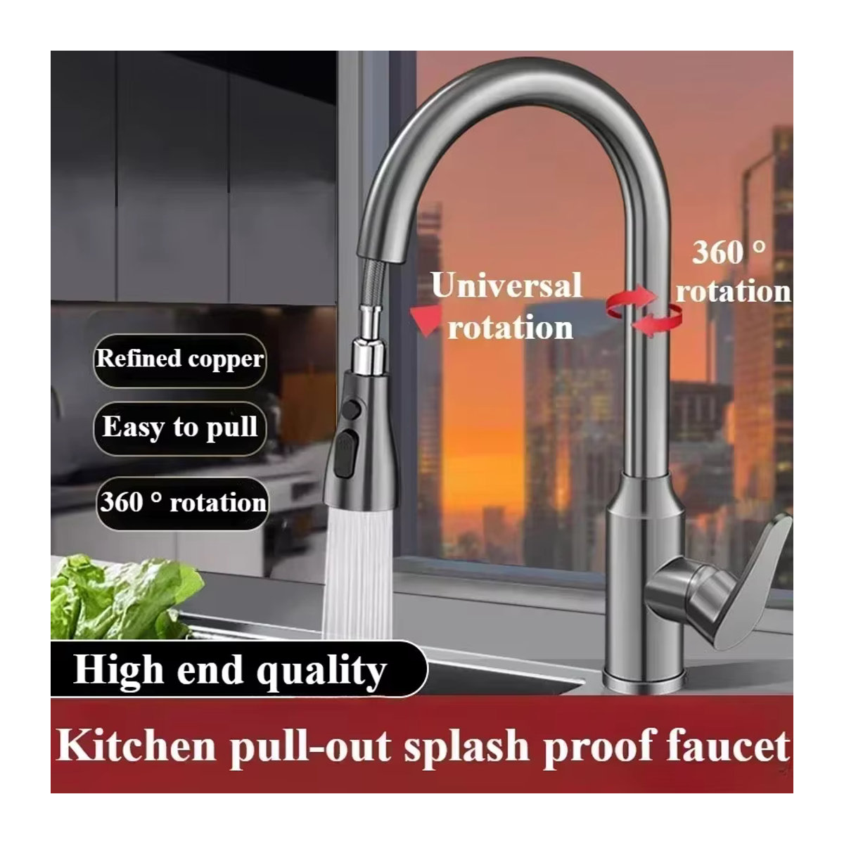 Ausziehbarer Küchenwasserhahn in Gun Grey und Kupfer-Optik für deine Küchenspüle - Bild 1