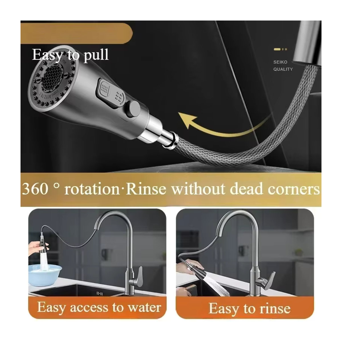 Ausziehbarer Küchenwasserhahn in Gun Grey und Kupfer-Optik für deine Küchenspüle - Bild 2