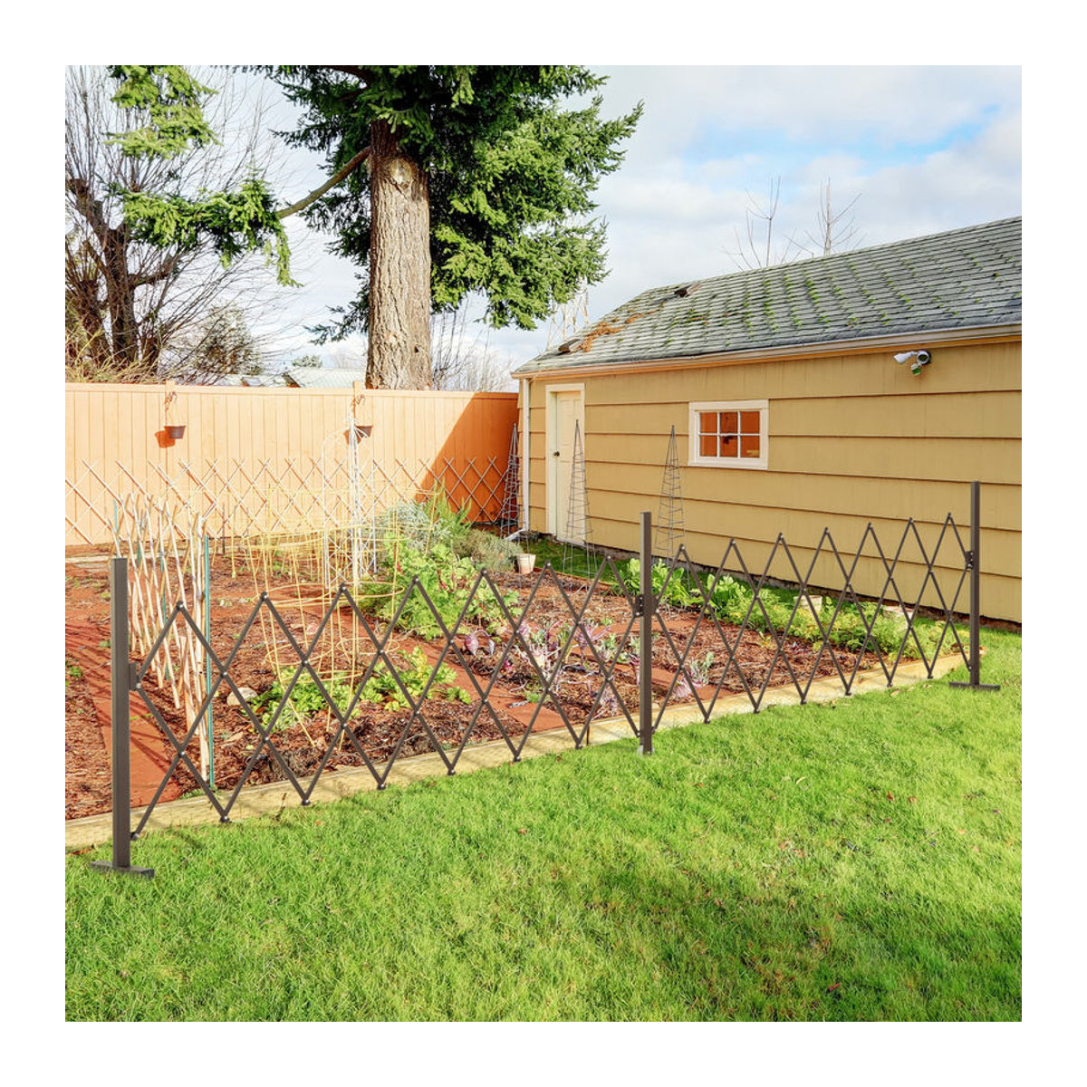 Ausziehbarer Outsunny Scherengitter Absperrgitter aus Aluminium und Metall in Braun, B/H/L: 31 x 103,5 x 405 cm - Bild 2