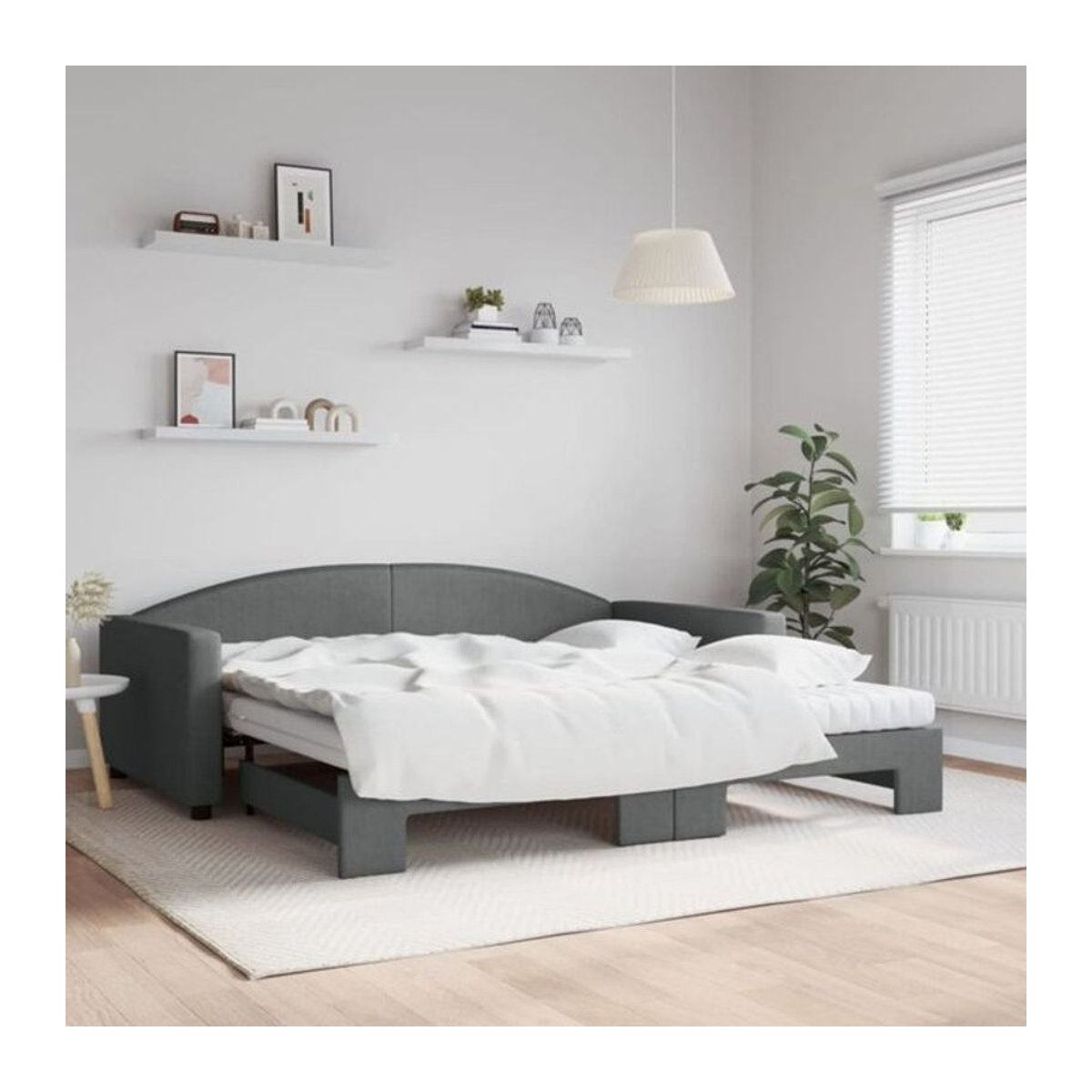 Ausziehbares Funktionsbett mit Matratze von vidaxl in Anthrazit Grau aus Stoff und Metall B/T/H: 200 x 100 x 75 cm - Bild 1