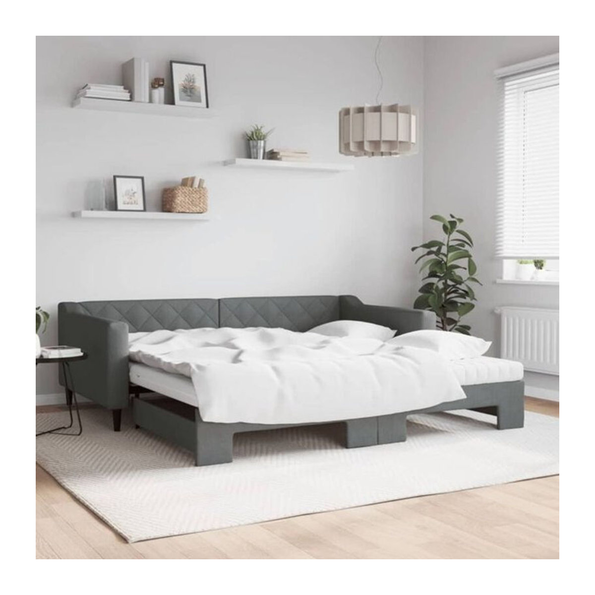 Ausziehbares Funktionsbett mit Matratze von Vidaxl in Anthrazit, Stoff und Metall, B/T: 100 x 200 cm - Bild 1