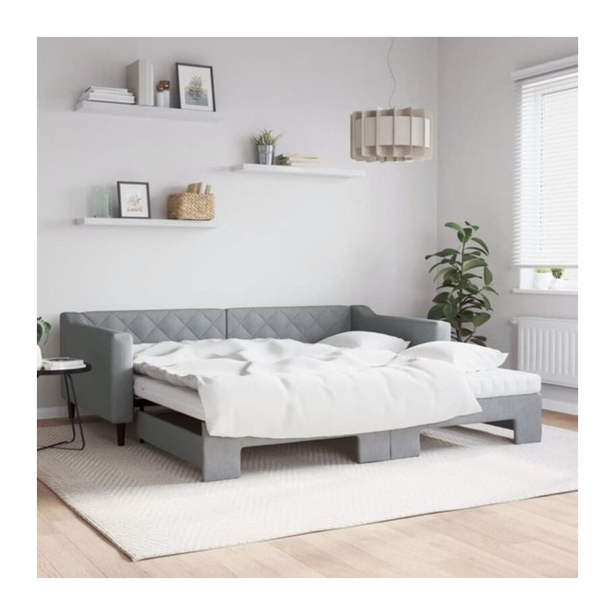 Ausziehbares Funktionsbett mit Matratze von vidaxl in Grau aus Stoff und Metall, B/T: 100 x 200 cm - Bild 1