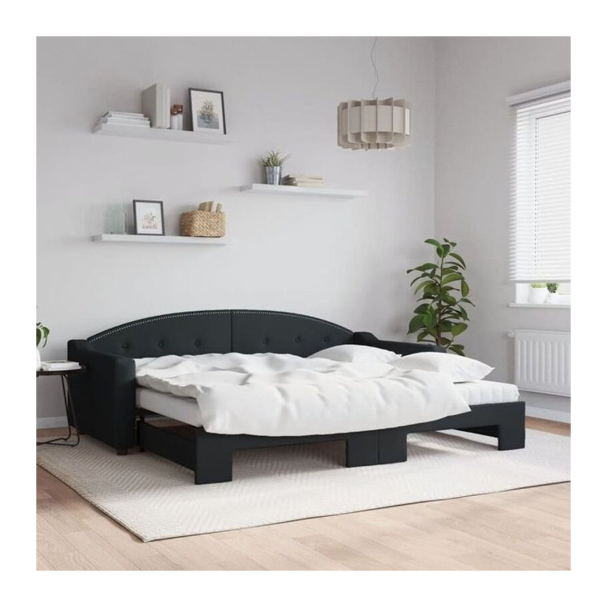 Ausziehbares Funktionsbett mit Matratze von vidaxl in Schwarz aus Stoff und Metall, B/T: 90 x 200 cm - Bild 1