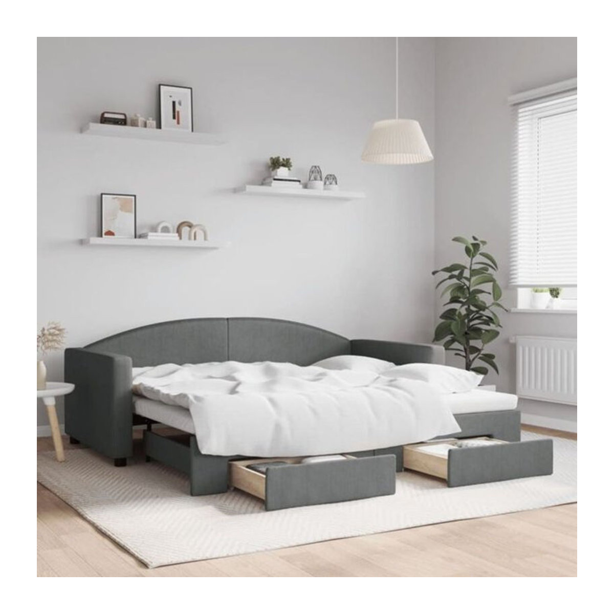 Ausziehbares Funktionsbett mit Schubladen von vidaxl in Anthrazit aus Stoff und Metall, B/T/H: 90 x 190 cm - Bild 1