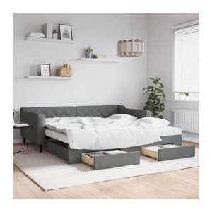 Ausziehbares Funktionsbett mit Schubladen von vidaxl in Anthrazit Grau aus Stoff und Metall B/T/H: 200 x 100 x 67 cm