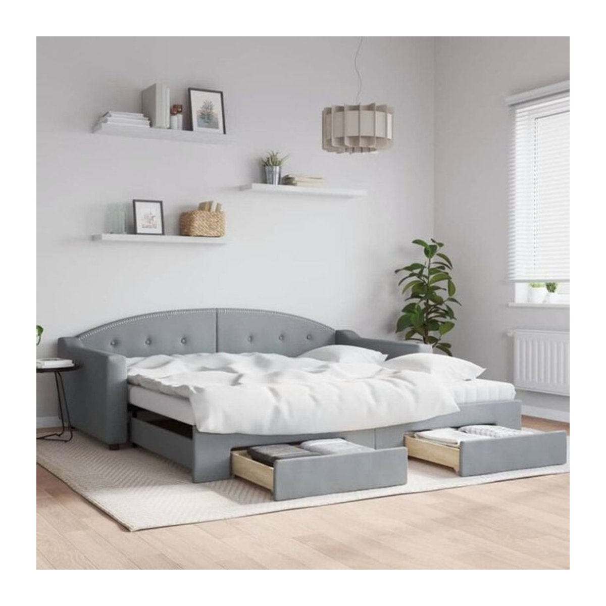 Ausziehbares Funktionsbett mit Schubladen von vidaxl in Grau aus Stoff und Metall, B/T/H: 200 x 100 x 75 cm - Bild 1