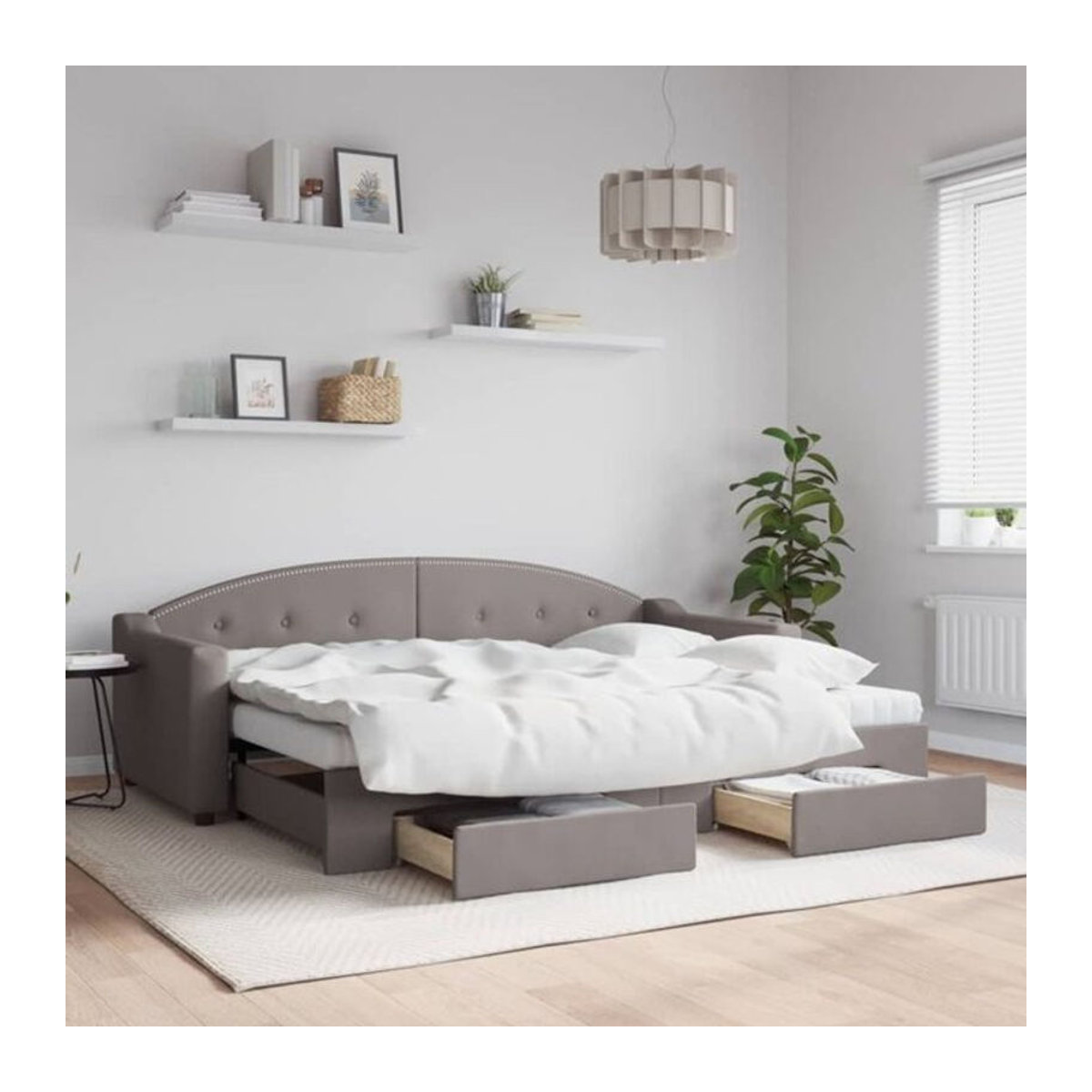 Ausziehbares Funktionsbett mit Schubladen von vidaxl in Taupe meliert, Stoff und Metall, Breite: 80 cm, Länge: 200 cm - Bild 1