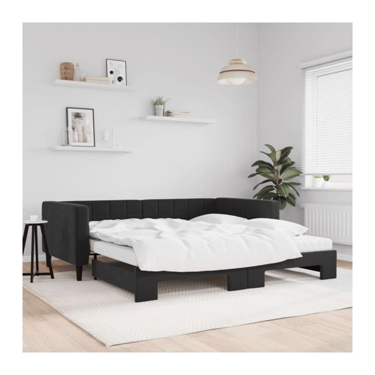 Ausziehbares Funktionsbett Vidaxl aus Samt und Metall in Schwarz, B/T: 100 x 200 cm - Bild 1