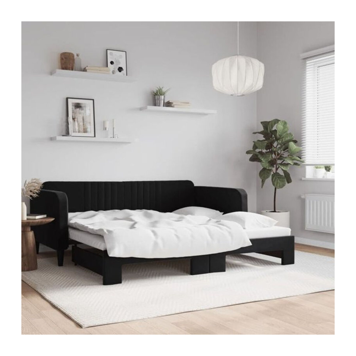 Ausziehbares Funktionsbett Vidaxl aus Samt und Metall in Schwarz B/T/H: 90 x 190 cm - Bild 1