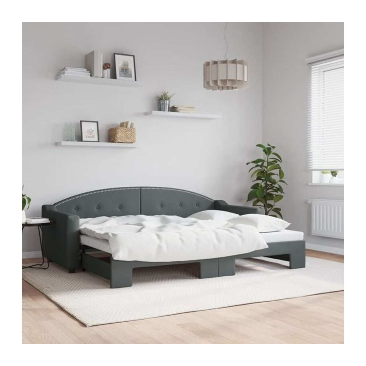 Ausziehbares Funktionsbett vidaxl aus Stoff und Metall in Anthrazit Grau B/T/H: 80 x 200 cm - Bild 1