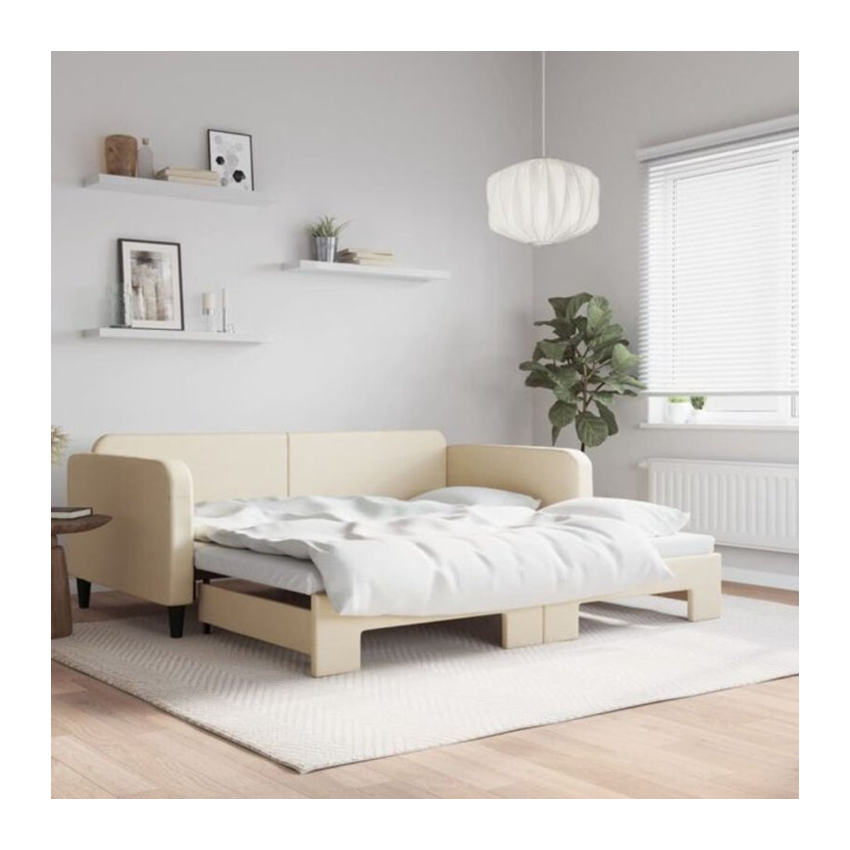 Ausziehbares Funktionsbett vidaxl aus Stoff und Metall in Beige, B/T: 100 x 200 cm - Bild 1