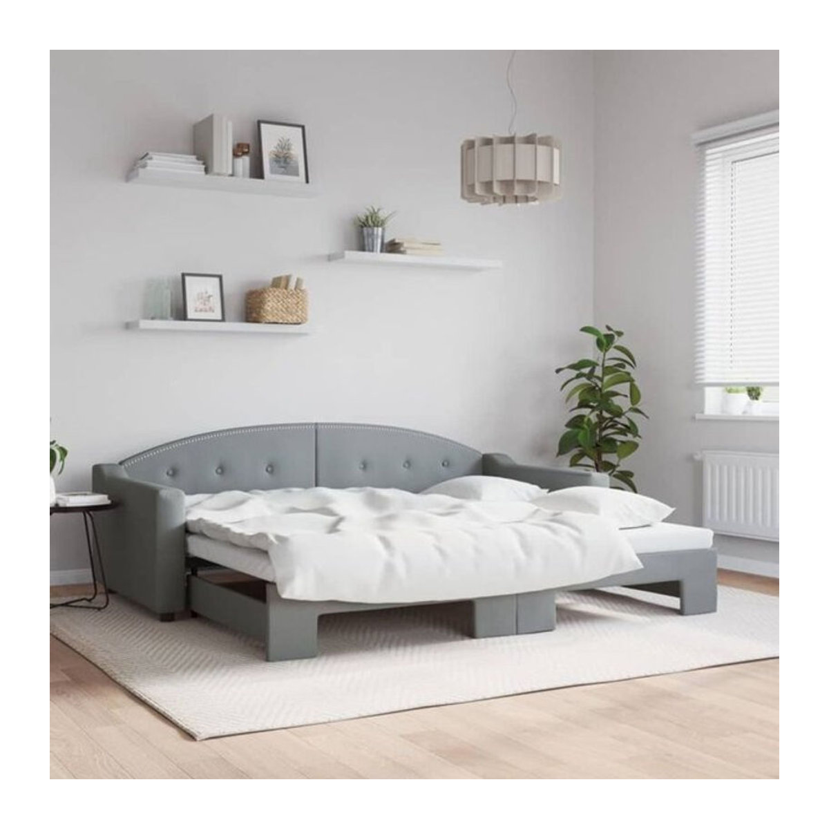 Ausziehbares Funktionsbett vidaxl aus Stoff und Metall in Grau, B/T/H: 90 x 200 cm - Bild 1
