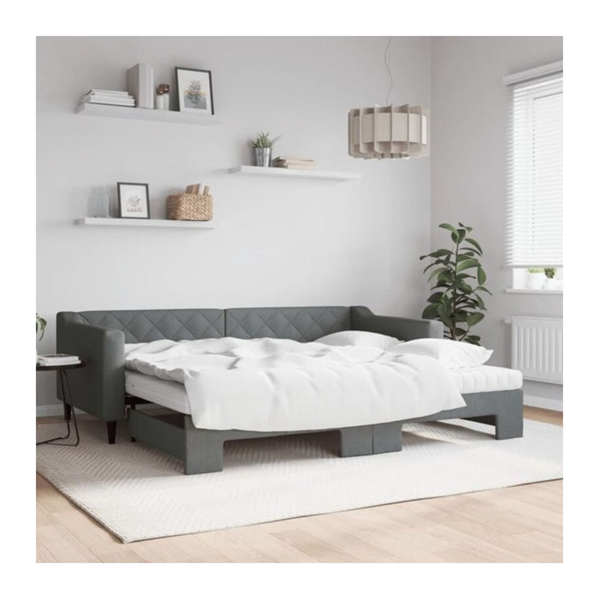 Ausziehbares Funktionsbett vidaxl in Anthrazit mit Matratze aus Stoff und Metall, B/T: 90 x 200 cm - Bild 1
