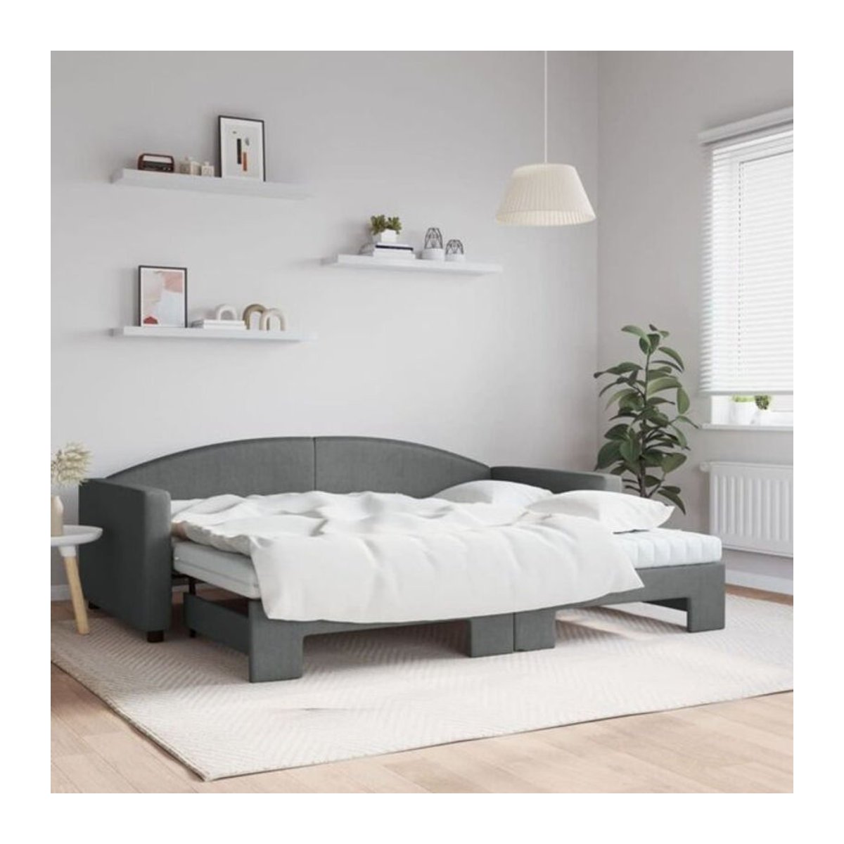 Ausziehbares Funktionsbett vidaxl in Anthrazit mit Matratze aus Stoff und Metall, B/T/H: 200 x 90 x 75 cm - Bild 1