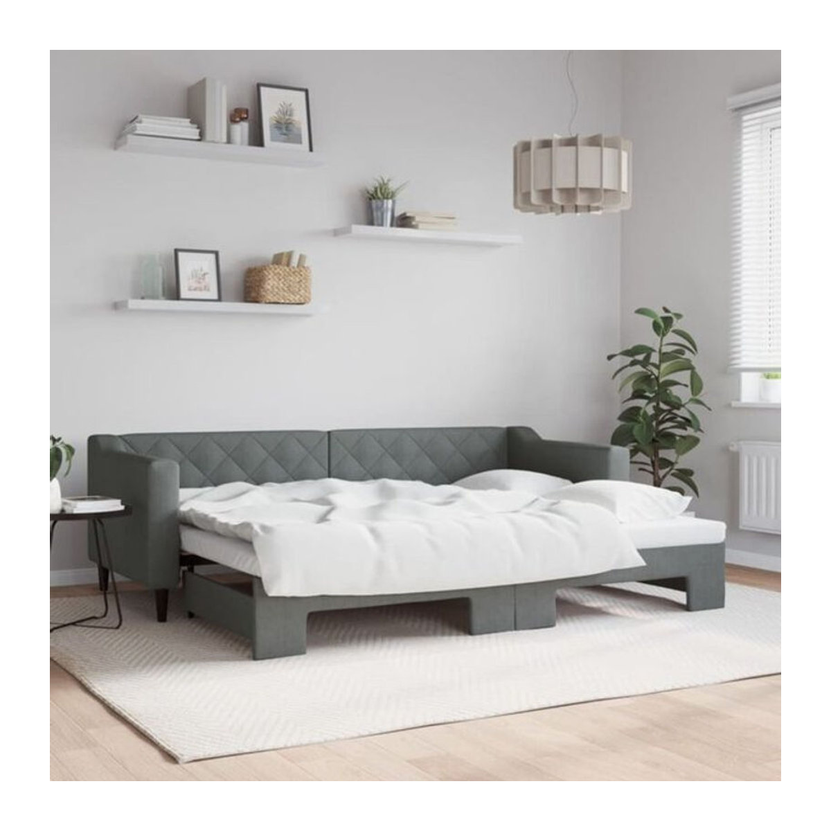 Ausziehbares Funktionsbett vidaxl in Anthrazit und Grau aus Stoff und Metall, B/H: 80 x 200 cm - Bild 1