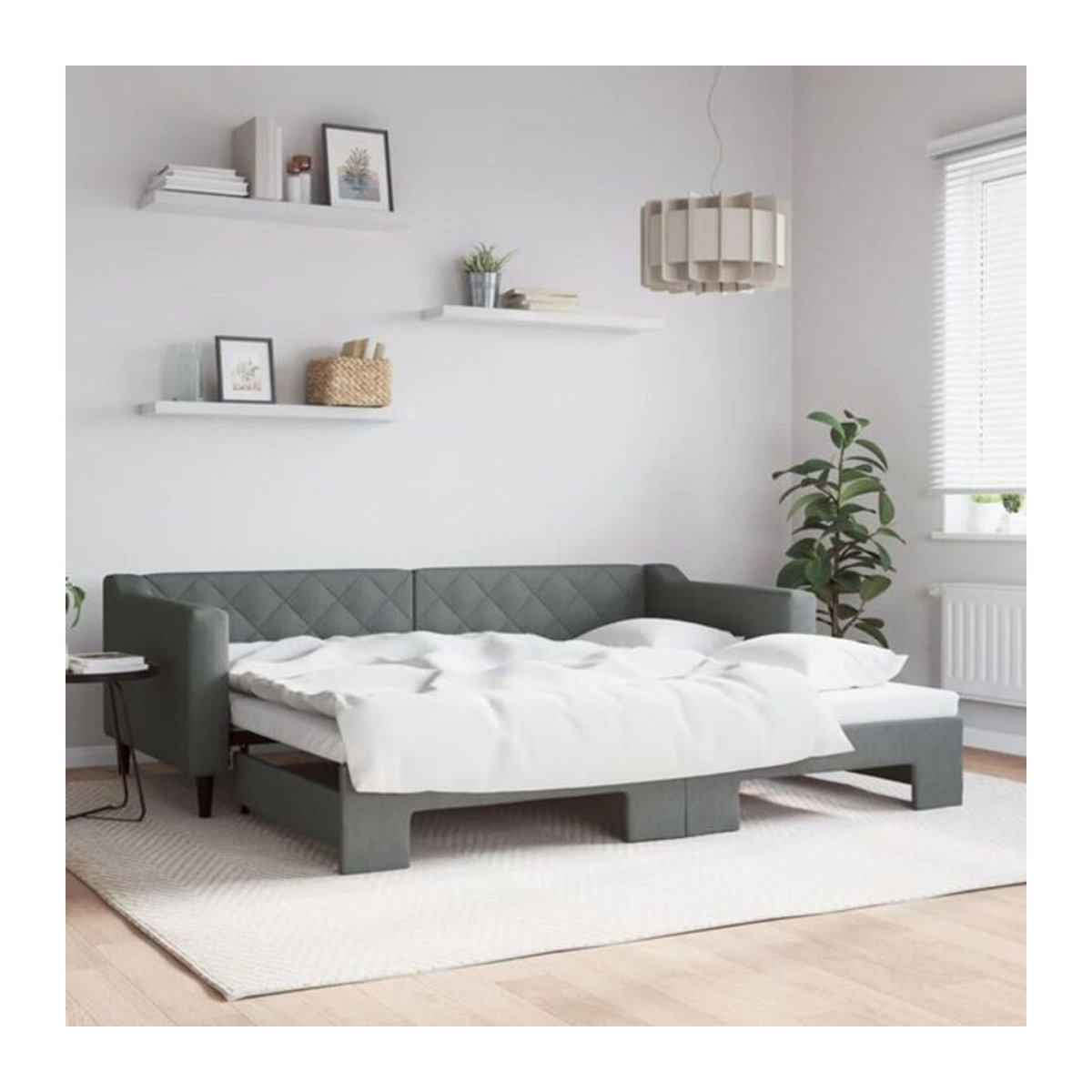 Ausziehbares Funktionsbett vidaxl in Anthrazit und Grau aus Stoff und Metall, B/T/H: 90 x 200 cm - Bild 1