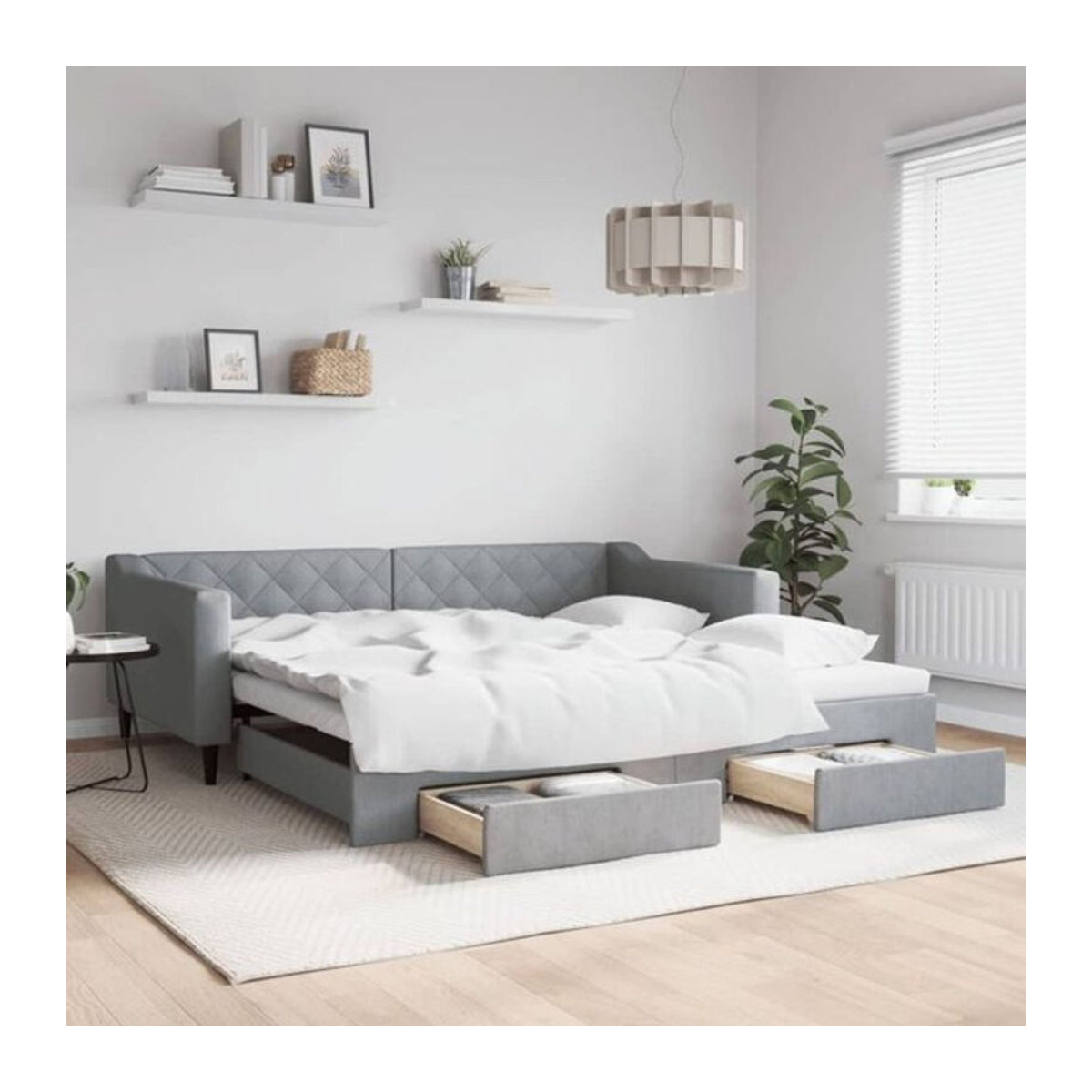 Ausziehbares Funktionsbett Vidaxl in Grau mit Schubladen aus Stoff und Metall, B/T: 100 x 200 cm - Bild 1