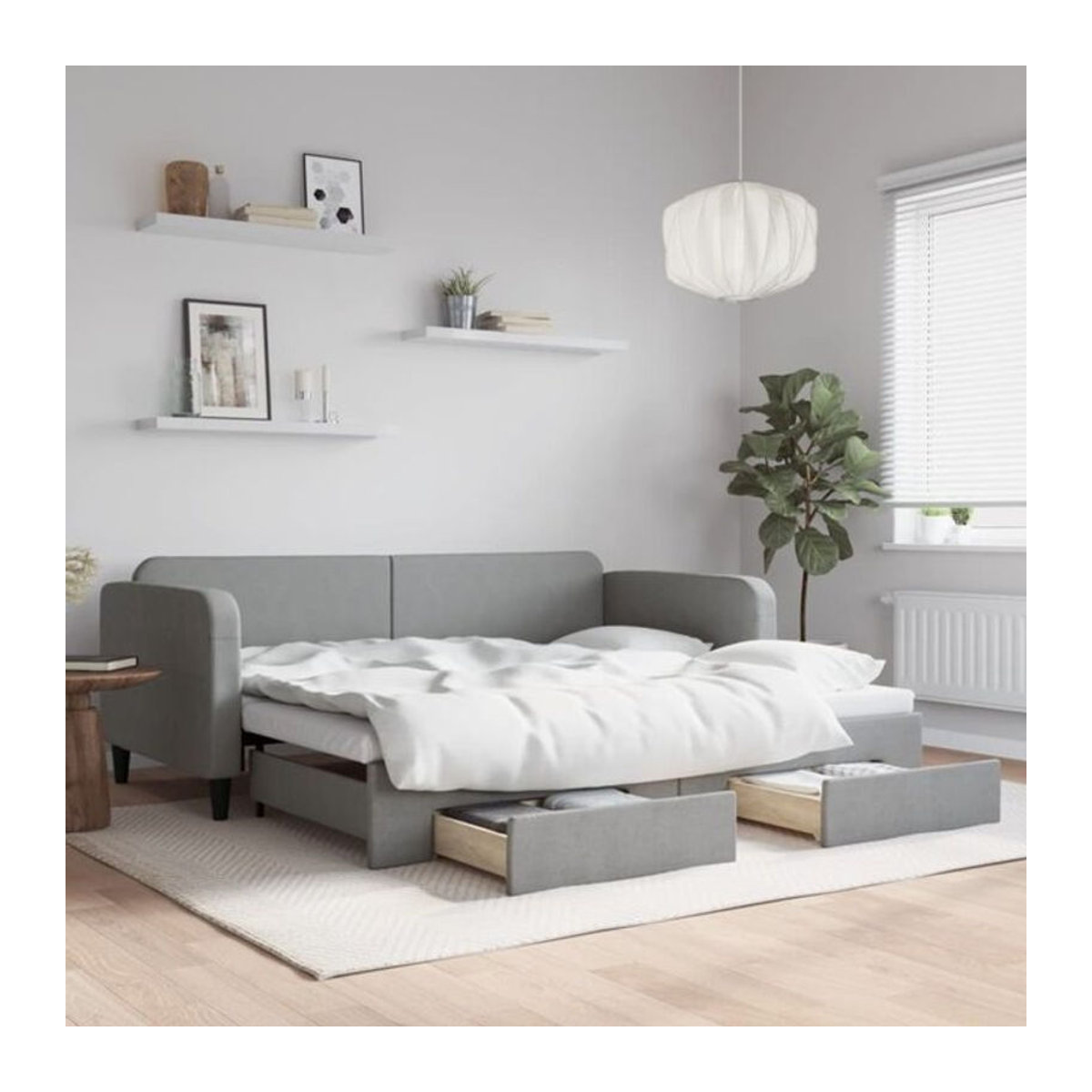Ausziehbares Funktionsbett vidaxl in Grau mit Schubladen aus Stoff und Metall, B/T/H: 90 x 200 cm - Bild 1