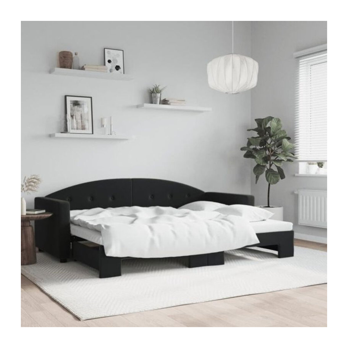 Ausziehbares Funktionsbett Vidaxl in Schwarz aus Samt und Metall, Modern und Minimalistisch - Bild 1