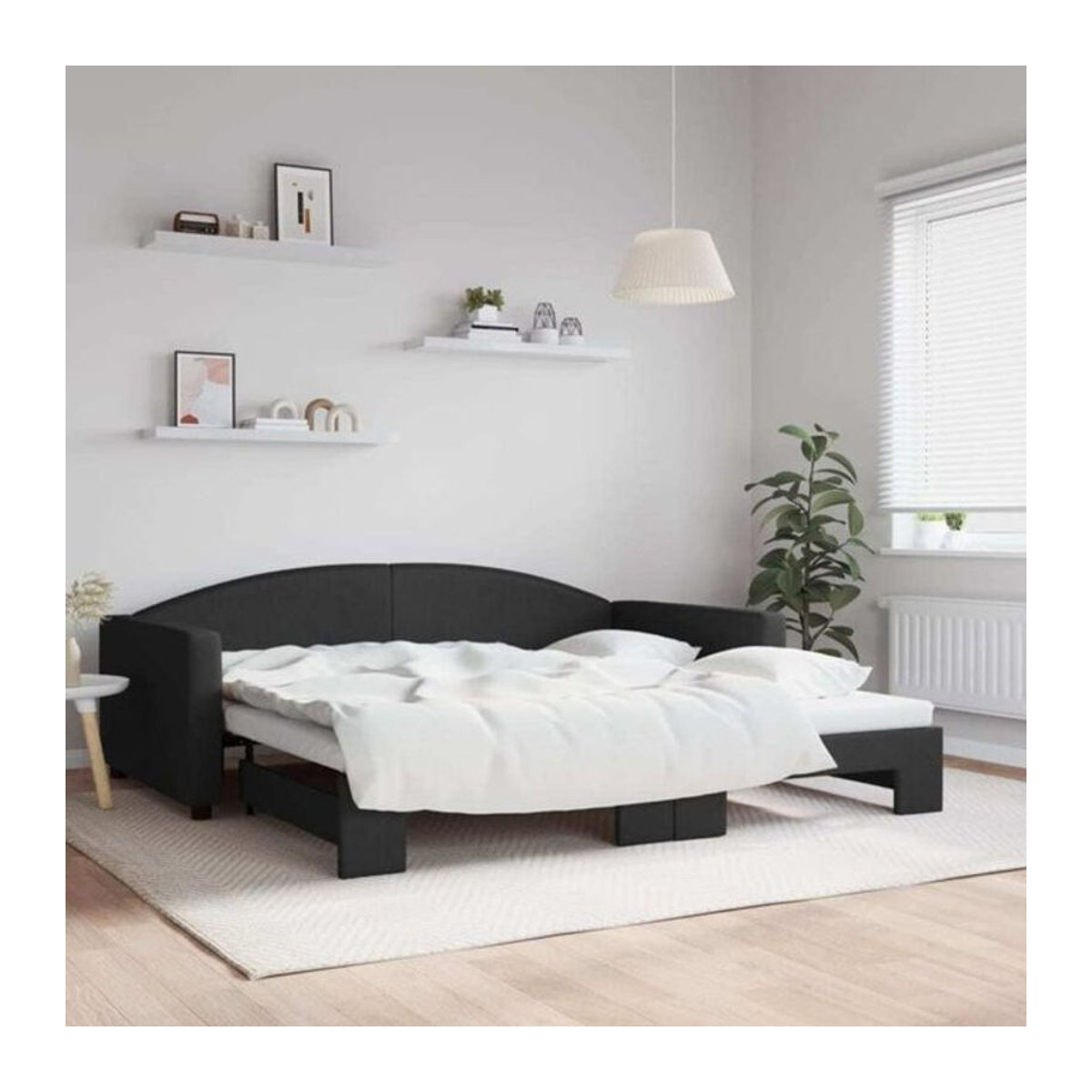 Ausziehbares Funktionsbett vidaxl in Schwarz aus Stoff und Metall, B/T: 100 x 200 cm - Bild 1
