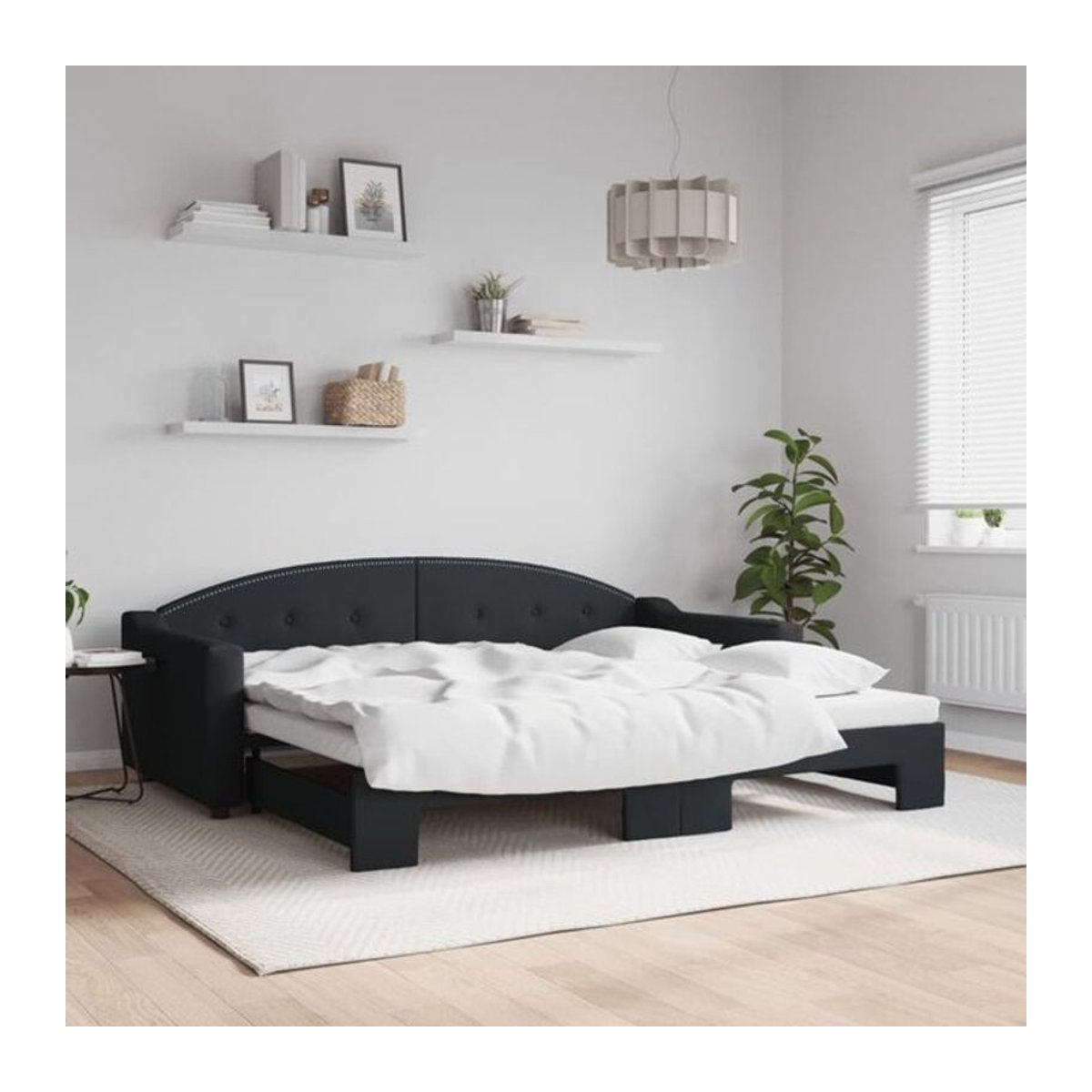 Ausziehbares Funktionsbett Vidaxl in Schwarz aus Stoff und Metall, B/T/H: 200 x 90 x 75 cm - Bild 1