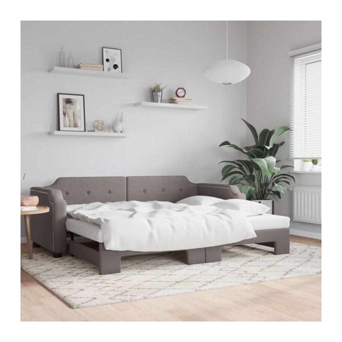 Ausziehbares Funktionsbett Vidaxl in Taupe Meliert aus Stoff und Metall - Bild 1