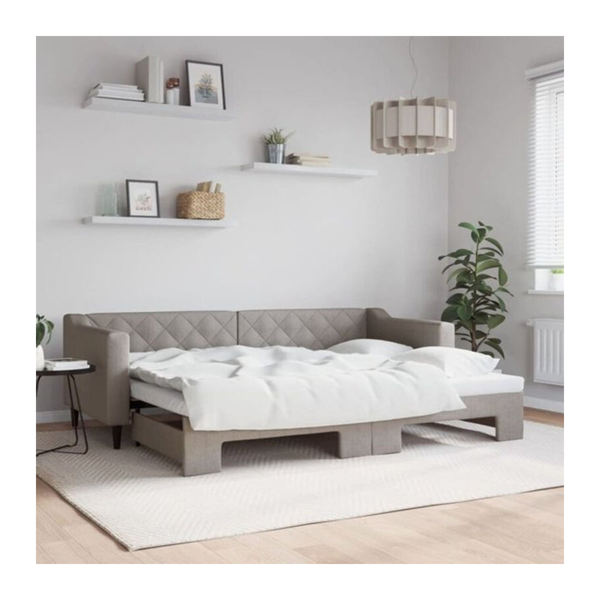 Ausziehbares Funktionsbett vidaxl in Taupe meliert aus Stoff und Metall, B/T: 80 x 200 cm - Bild 1