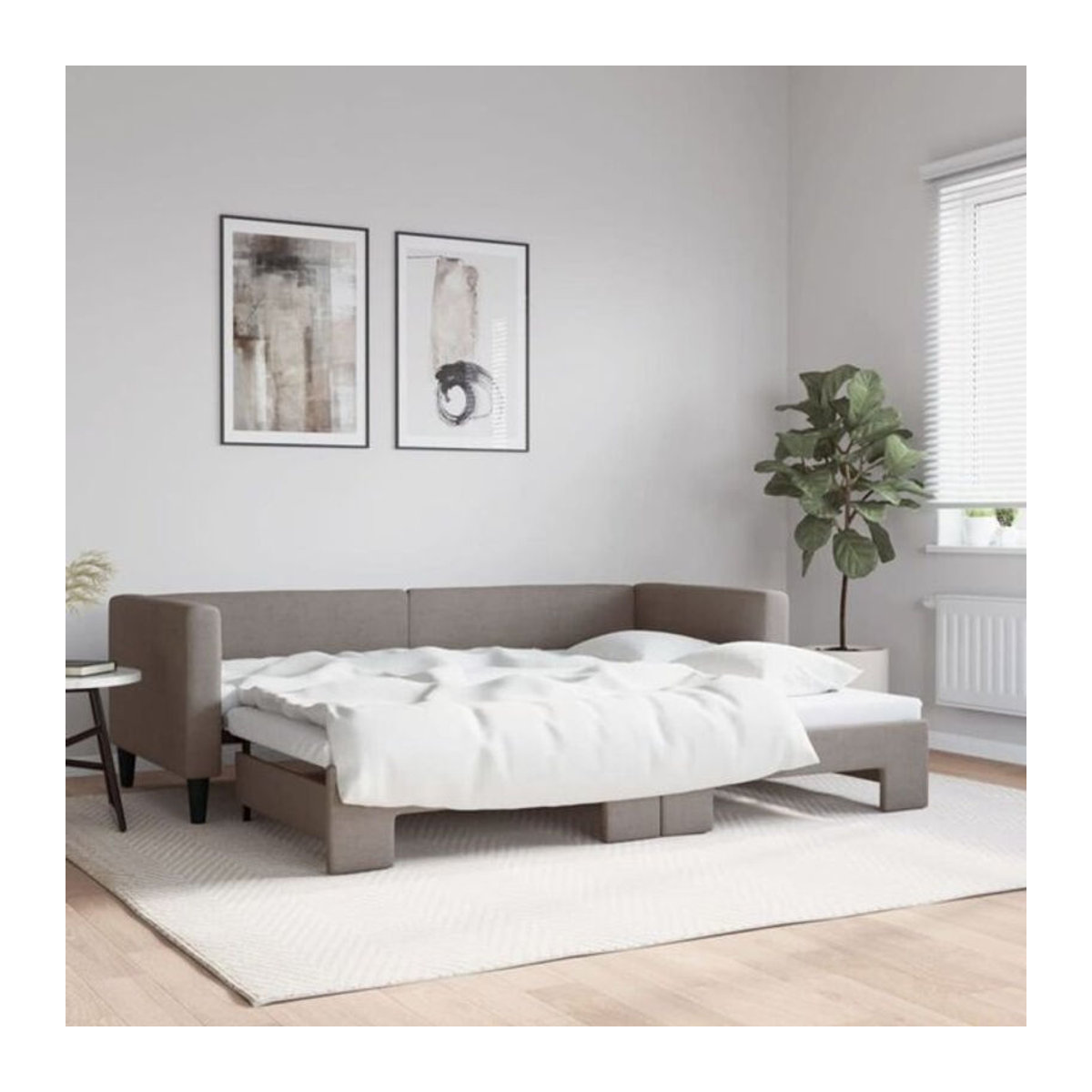 Ausziehbares Funktionsbett vidaxl in Taupe meliert aus Stoff und Metall, B/T/H: 80 x 200 cm - Bild 1