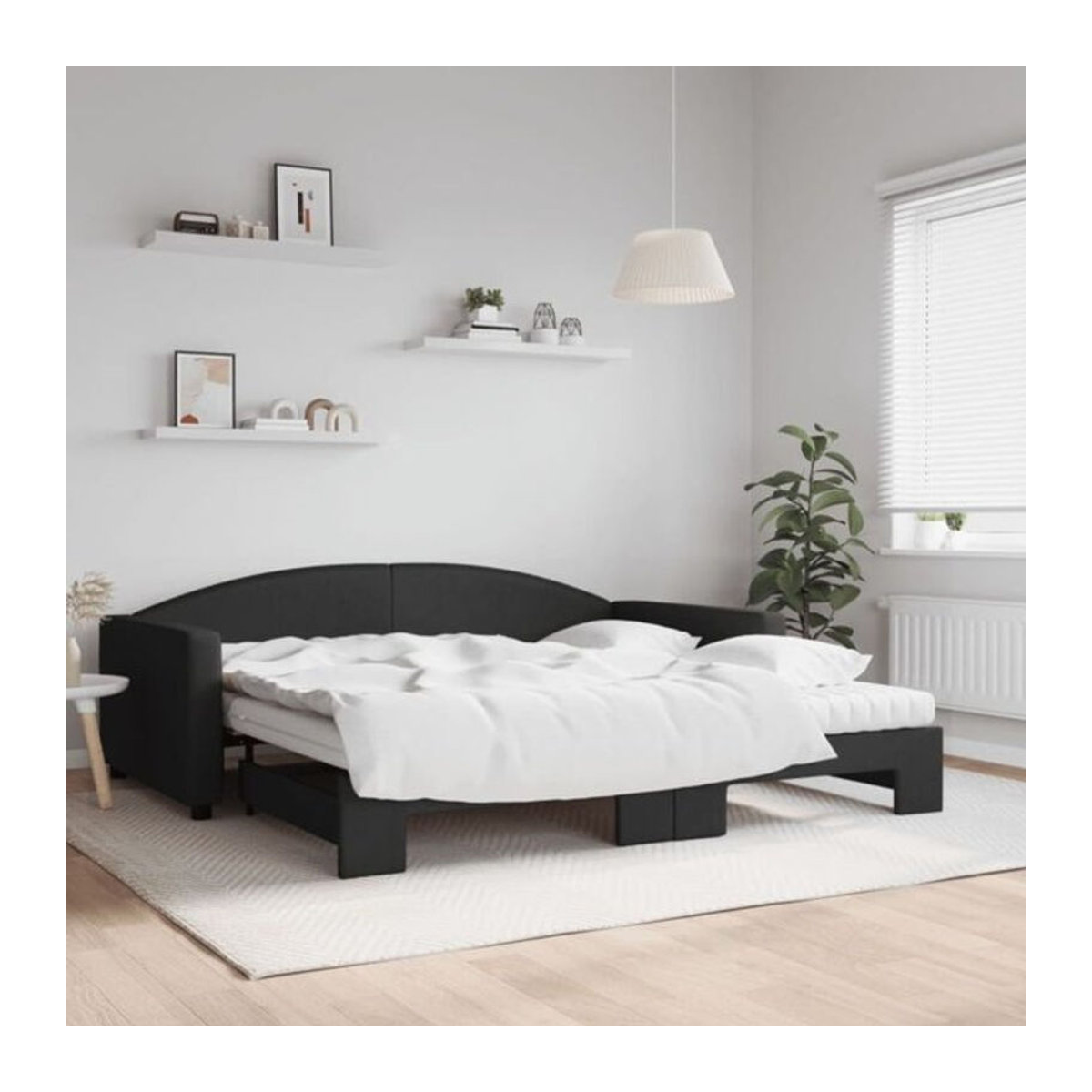 Ausziehbares Funktionsbett Vidaxl mit Matratze in Schwarz aus Stoff und Metall, B/T: 200 x 100 cm - Bild 1