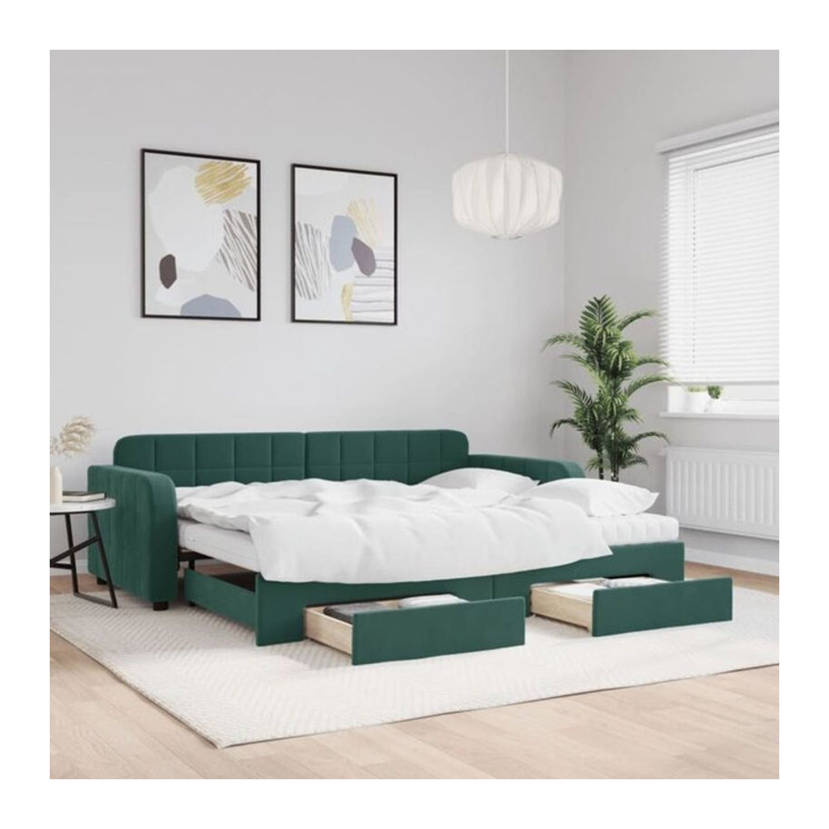 Ausziehbares Funktionsbett Vidaxl mit Schubladen aus Samt und Metall in Grün, B/T/H: 90 x 200 cm - Bild 1