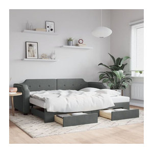Ausziehbares Funktionsbett vidaxl mit Schubladen aus Stoff und Metall in Anthrazit B/T/H: 90 x 190 cm
