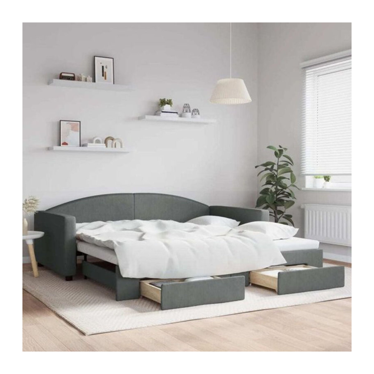 Ausziehbares Funktionsbett vidaxl mit Schubladen in Anthrazit aus Stoff und Metall, B/T: 200 x 100 cm - Bild 1