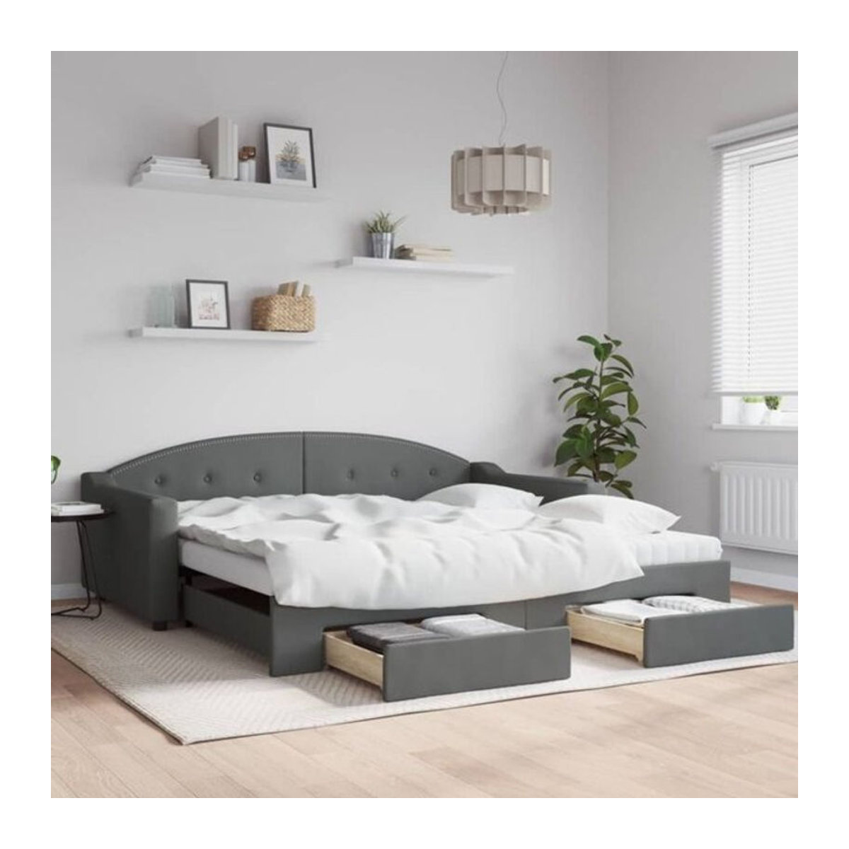 Ausziehbares Funktionsbett vidaxl mit Schubladen in Anthrazit Grau aus Stoff und Metall B/T/H: 100 x 200 cm - Bild 1