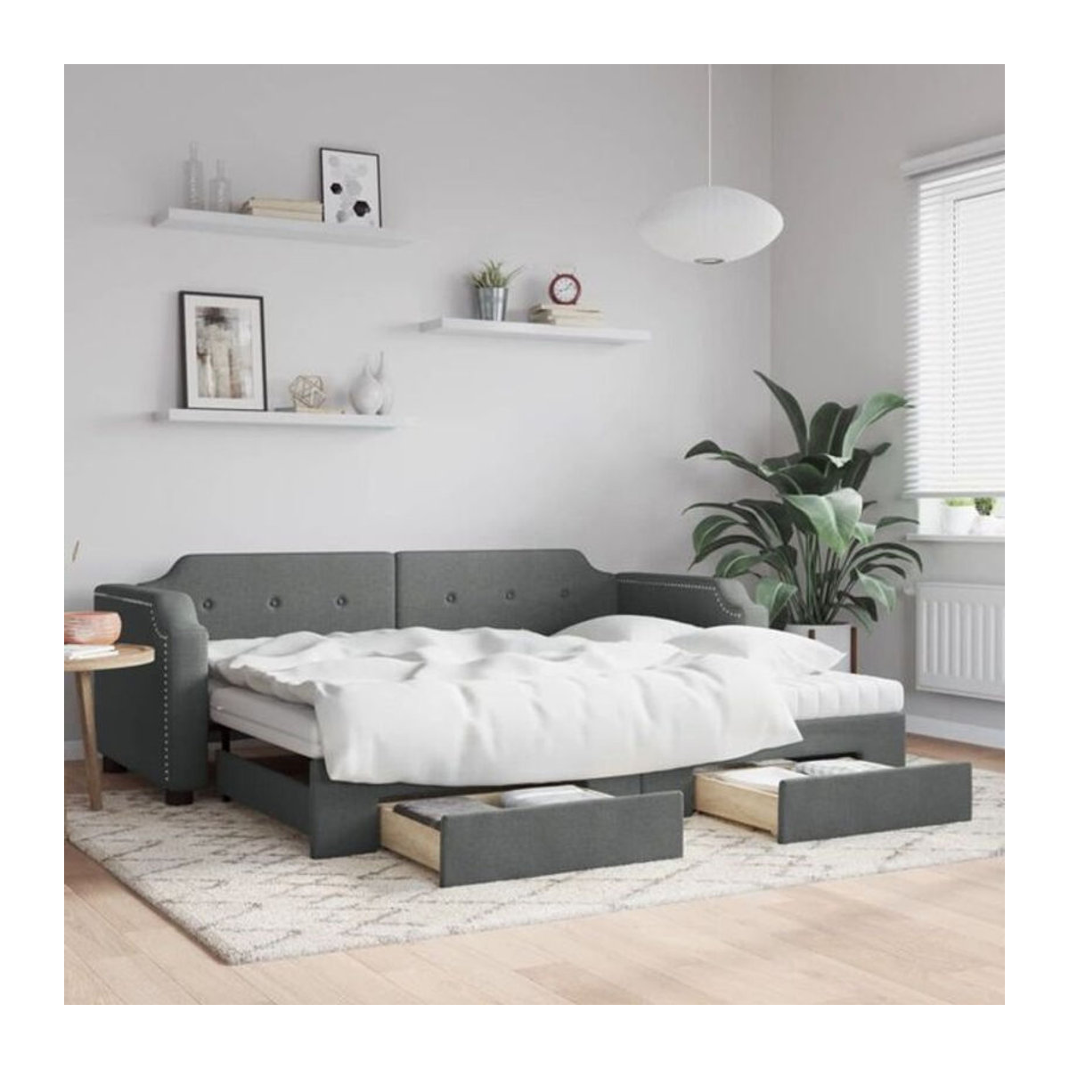 Ausziehbares Funktionsbett vidaxl mit Schubladen in Anthrazit und Grau aus Stoff und Metall, B/T/H: 190 x 90 x 66,5 cm - Bild 1