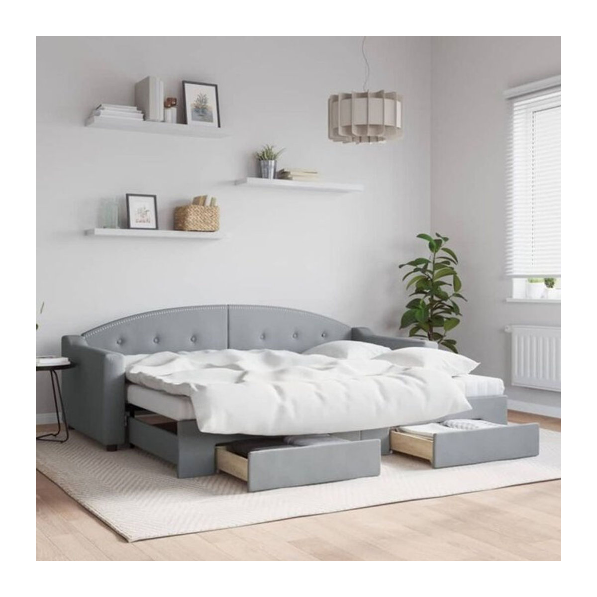Ausziehbares Funktionsbett Vidaxl mit Schubladen in Grau aus Stoff und Metall, B: 80 cm, L: 200 cm - Bild 1