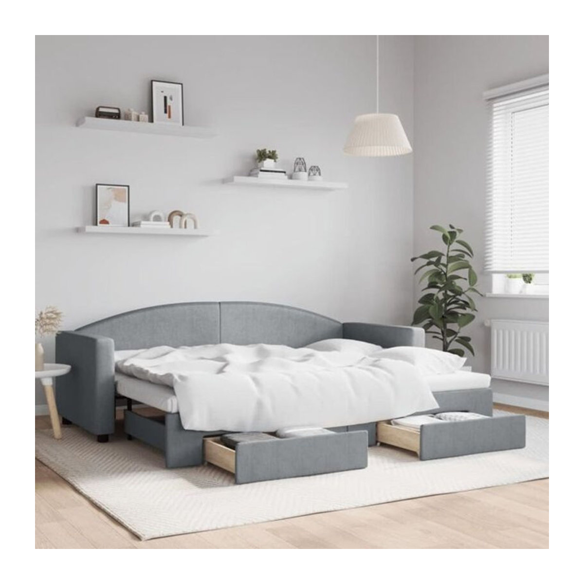 Ausziehbares Funktionsbett Vidaxl mit Schubladen in Grau aus Stoff und Metall, B/T/H: 200 x 80 x 90 cm - Bild 1