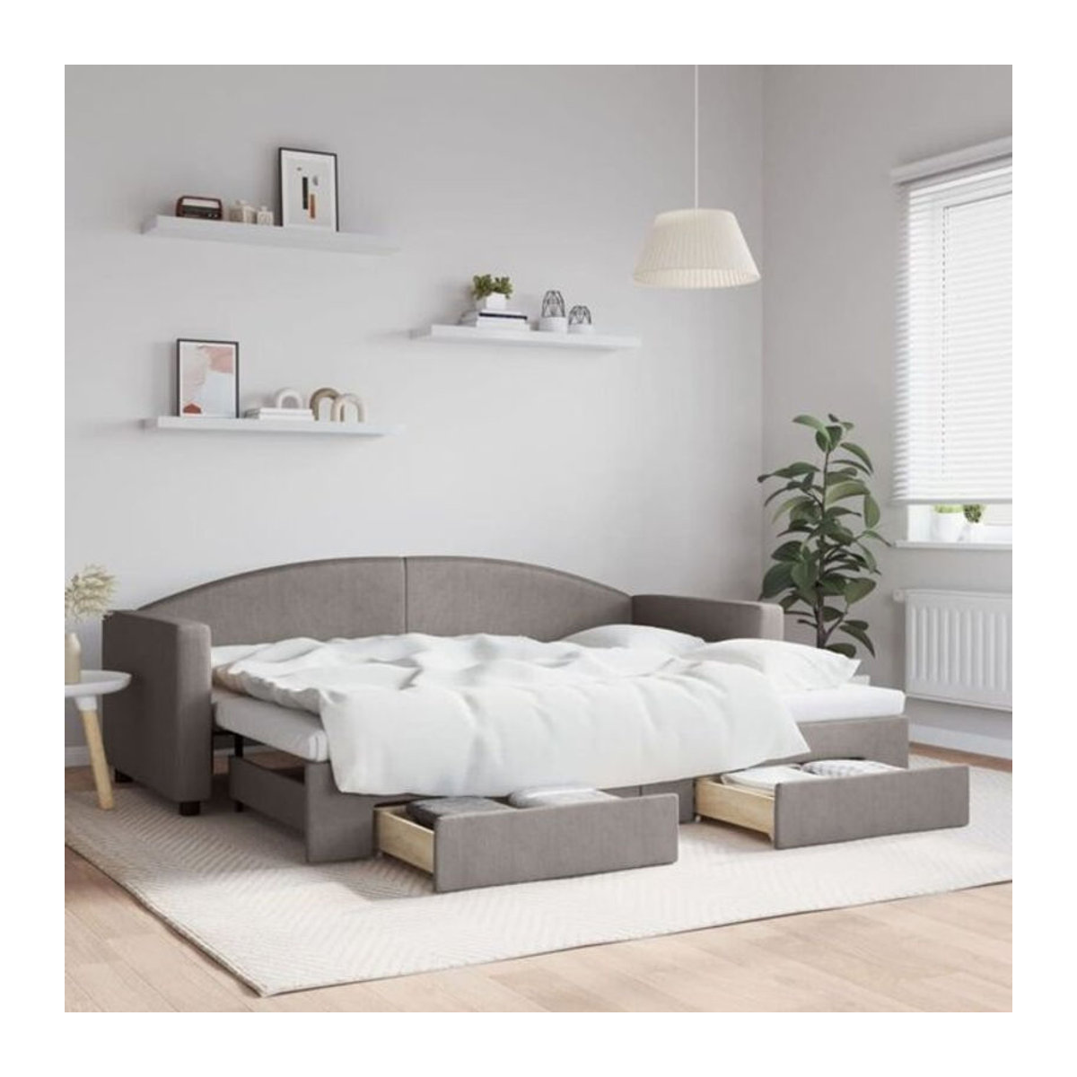 Ausziehbares Funktionsbett Vidaxl mit Schubladen in Taupe meliert aus Stoff und Metall, B/T/H: 200 x 80 x 75 cm - Bild 1