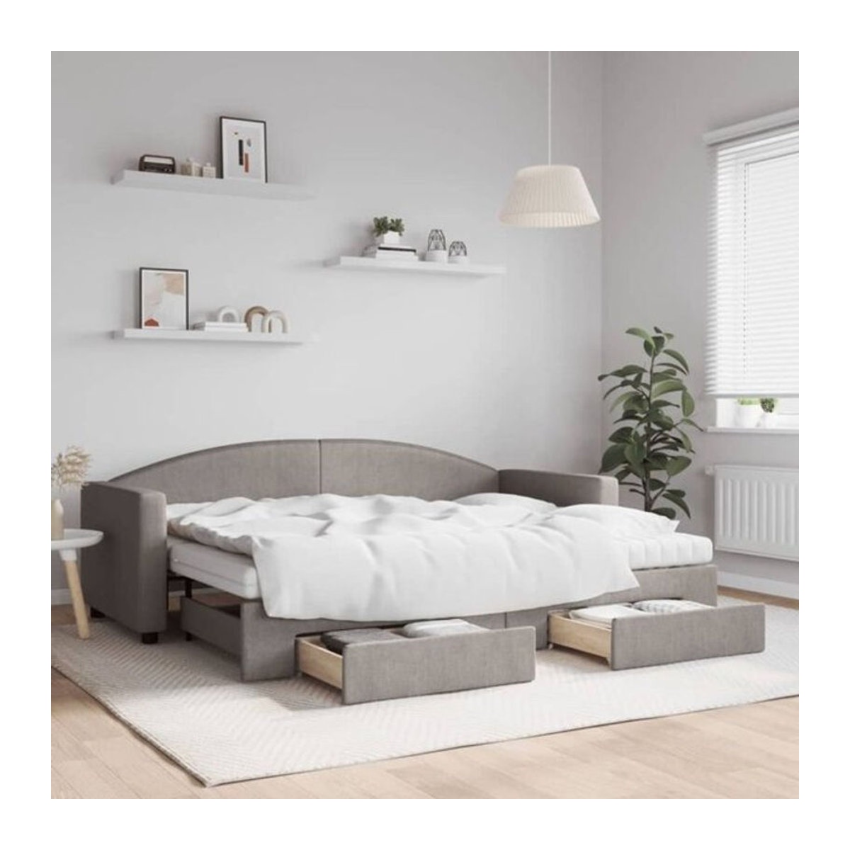 Ausziehbares Funktionsbett Vidaxl mit Schubladen in Taupe Meliert aus Stoff und Metall B/T/H: 200 x 80 x 90 cm - Bild 1
