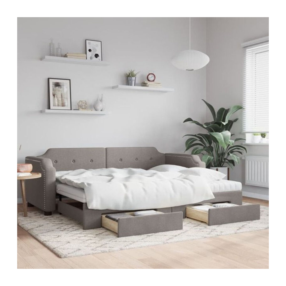 Ausziehbares Funktionsbett Vidaxl mit Schubladen in Taupe meliert aus Stoff und Metall, Breite: 80 cm, Länge: 200 cm - Bild 1