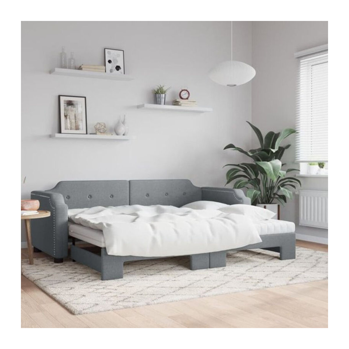 Ausziehbares Tagesbett mit Matratze von vidaxl in Grau aus Stoff und Massivholz B/T/H: 200 x 100 x 66,5 cm - Bild 1