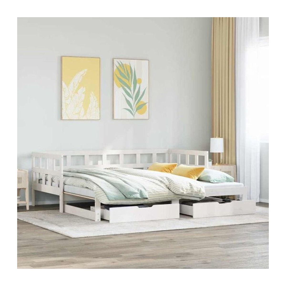 Ausziehbares Tagesbett mit Schubladen von vidaxl aus Massivholz Kiefer in Weiß B/T/H: 200 x 90 x 68,5 cm ohne Matratze - Bild 1