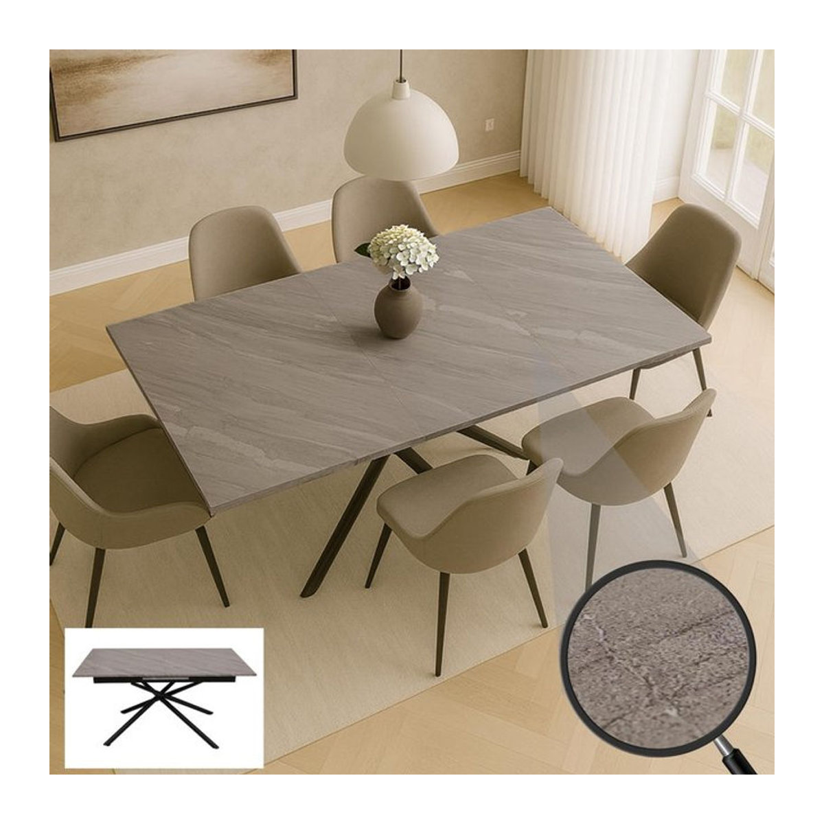 Ausziehtisch MCW-O57 Esszimmertisch in Grau mit Marmor-Optik, modern und rechteckig, B/T: 160-200 x 90 cm - Bild 1