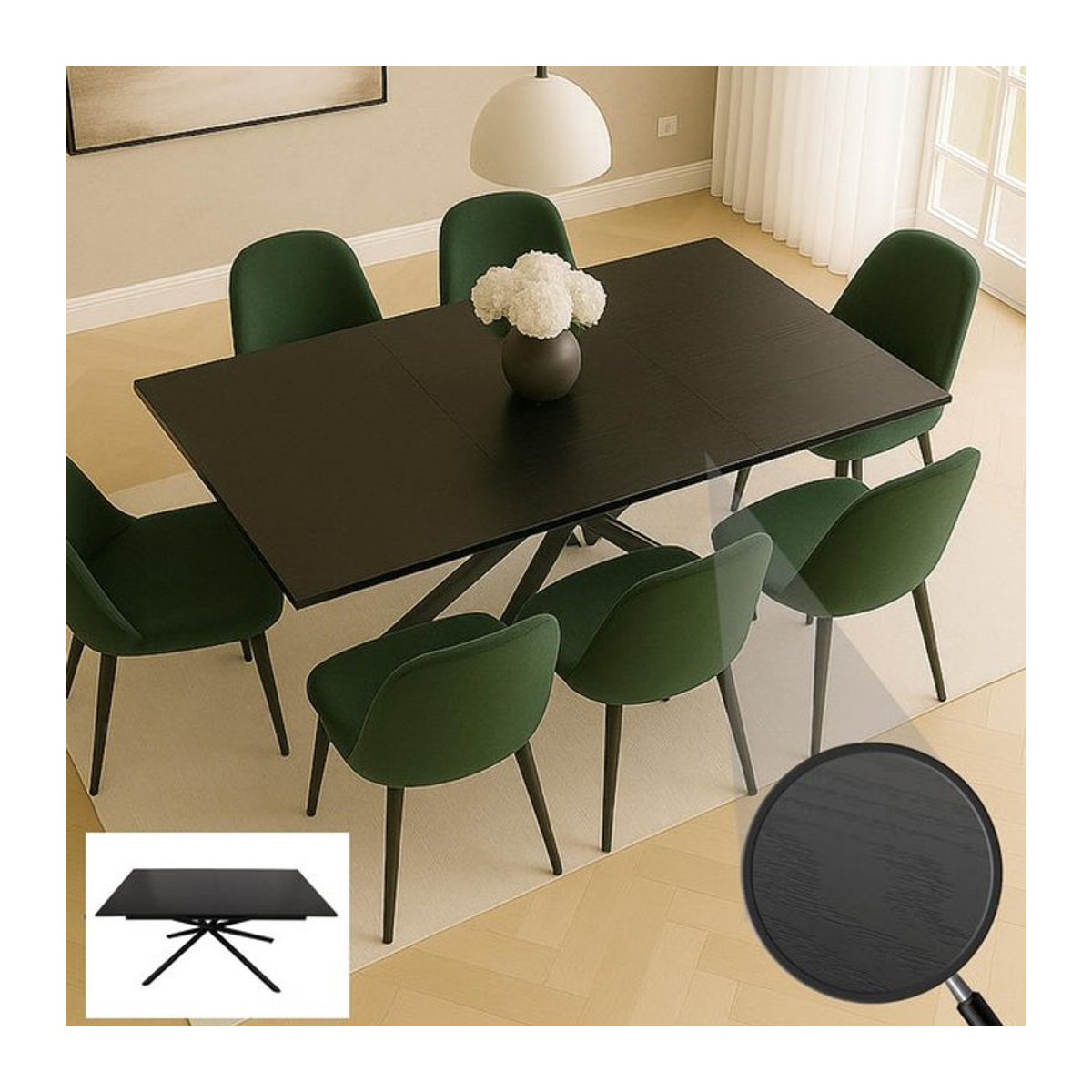 Ausziehtisch MCW-O57 Esszimmertisch in Stein-Optik Schwarz, Modernes Design aus Metall und MDF, Rechteckig, B/T: 160-200 x 90 cm - Bild 1