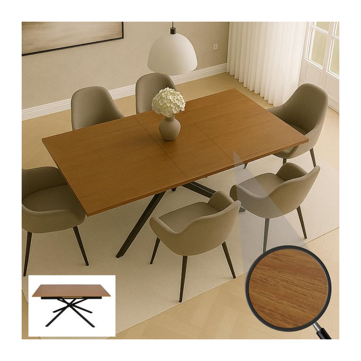 Ausziehtisch MCW-O57 Esszimmertisch in Walnuss-Optik aus Metall und MDF, Rechteckig, Modern, B/T: 160-200 x 90 cm - Bild 1